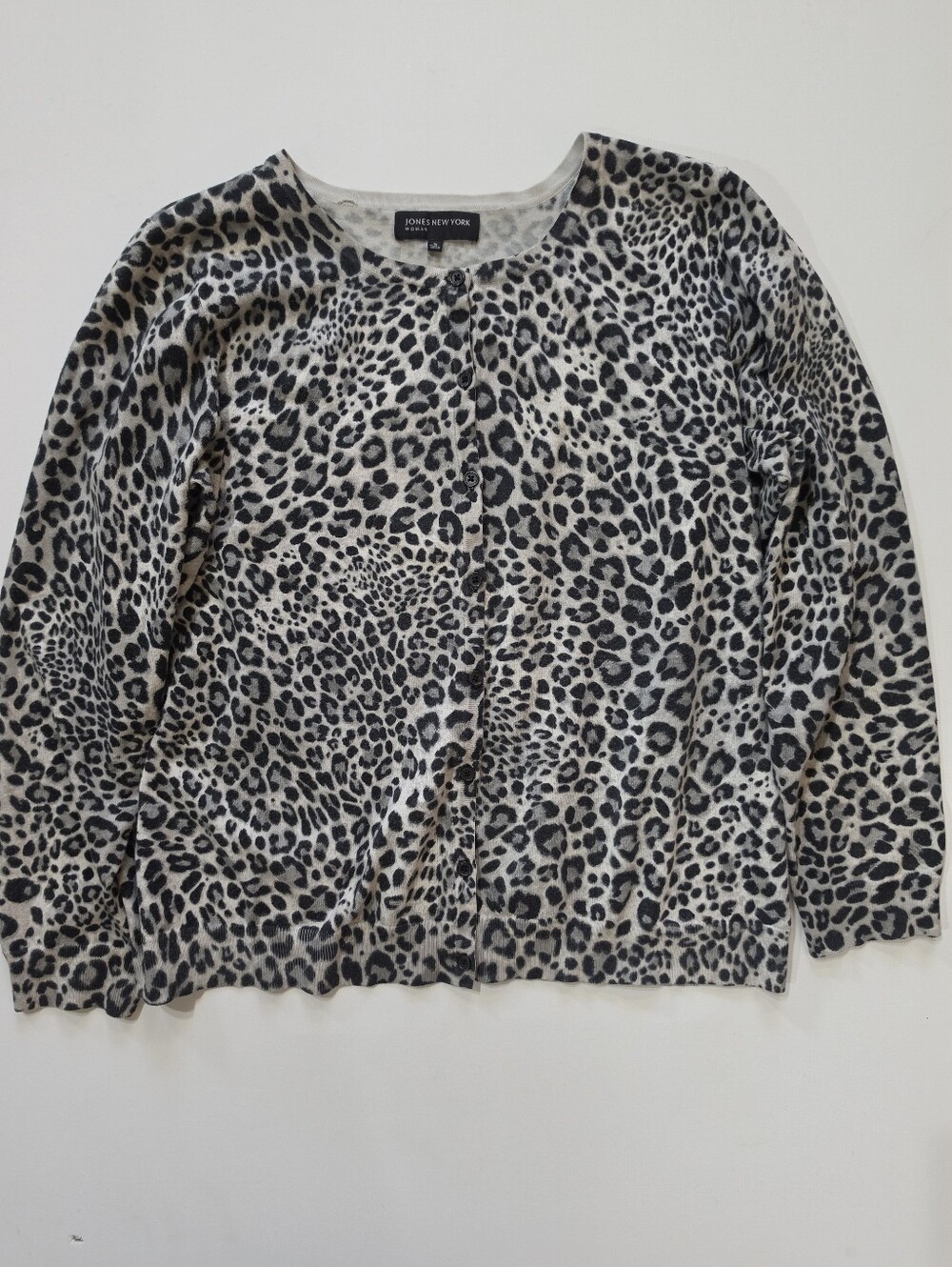 Jones New York Leopard Print Cardigan Sweater Womens Sz 1X Black White Mobwife